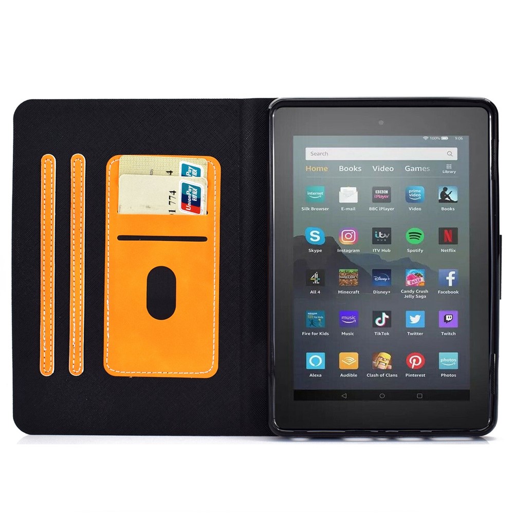 For Amazon Kindle Fire 7 (2022) PU Leather Card Holder Tablet Cover Full Protection Case with Stand - Orange-2