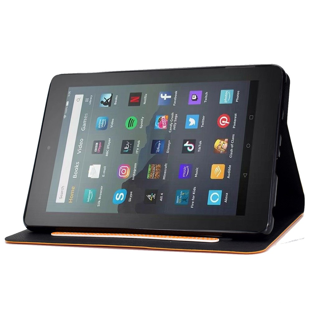 For Amazon Kindle Fire 7 (2022) PU Leather Card Holder Tablet Cover Full Protection Case with Stand - Orange-3