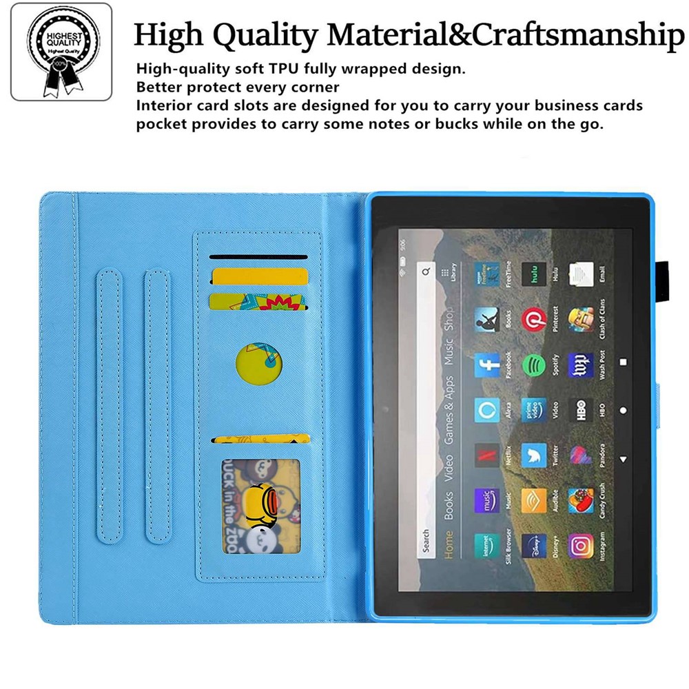 Case de Tableta de Cuero PU Para Amazon Fire 7 (2022), Impresión de Patrones Auto Wake / Cubierta Protectora Para Dormir Con Soporte de Tarjeta de Stand - Mariposas Moradas-2