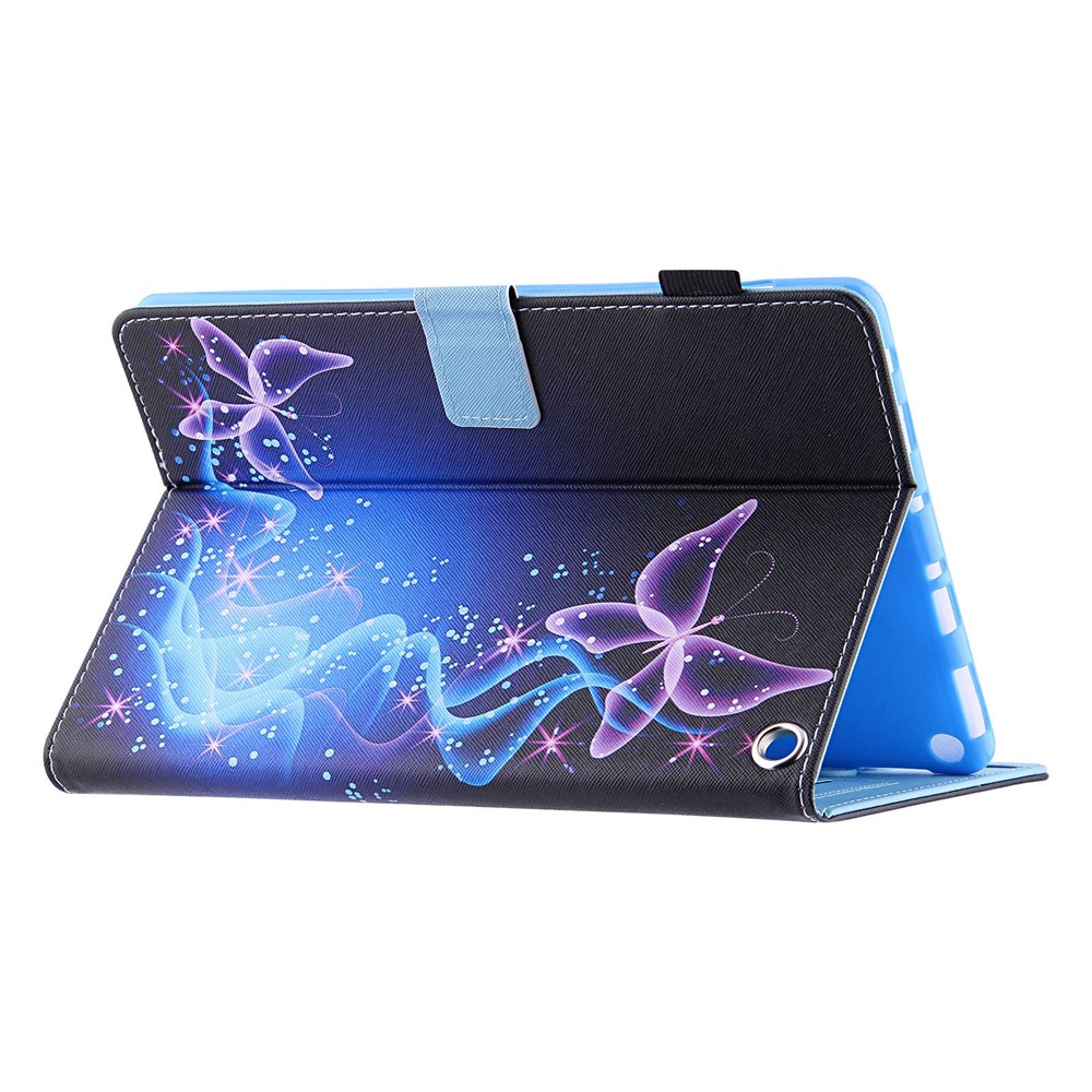 PU Leather Tablet Case for Amazon Fire 7 (2022), Pattern Printing Auto Wake / Sleep Protective Cover with Stand Card Holder - Purple Butterflies-3