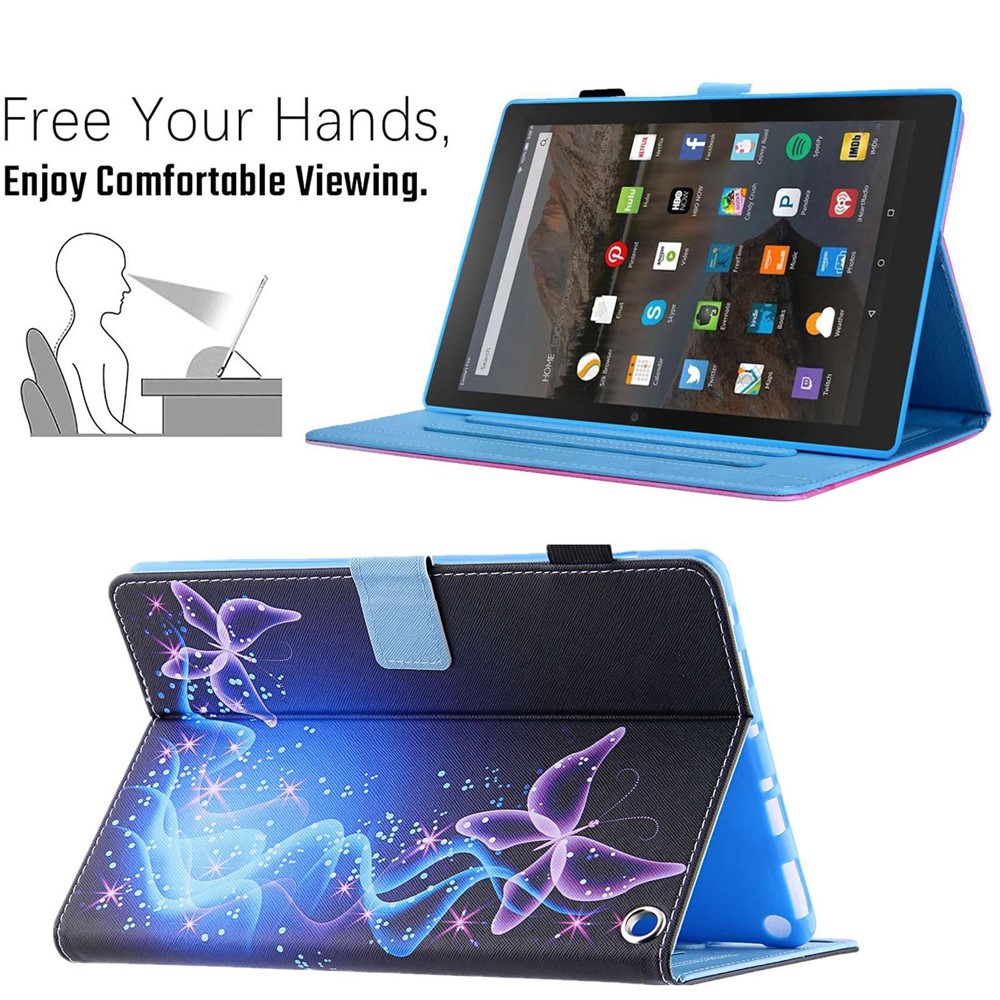 PU Leather Tablet Case for Amazon Fire 7 (2022), Pattern Printing Auto Wake / Sleep Protective Cover with Stand Card Holder - Purple Butterflies-5
