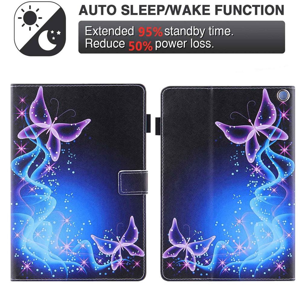 Case de Tableta de Cuero PU Para Amazon Fire 7 (2022), Impresión de Patrones Auto Wake / Cubierta Protectora Para Dormir Con Soporte de Tarjeta de Stand - Mariposas Moradas-6