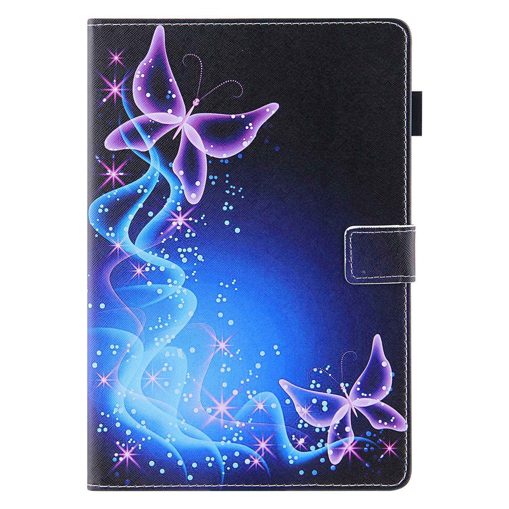 PU Leather Tablet Case for Amazon Fire 7 (2022), Pattern Printing Auto Wake / Sleep Protective Cover with Stand Card Holder - Purple Butterflies-7