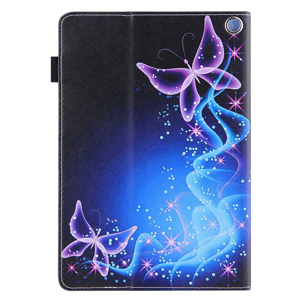 Case de Tableta de Cuero PU Para Amazon Fire 7 (2022), Impresión de Patrones Auto Wake / Cubierta Protectora Para Dormir Con Soporte de Tarjeta de Stand - Mariposas Moradas-8