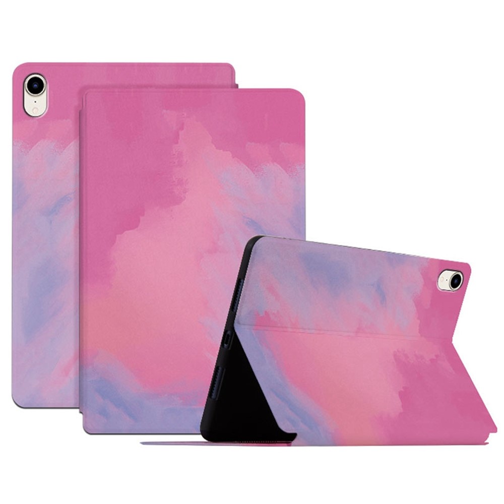 Watercolor Pattern Protective Cover for iPad mini (2024) / mini (2021) PU Leather Tablet Case with Stand and Auto Wake / Sleep - Deep Pink