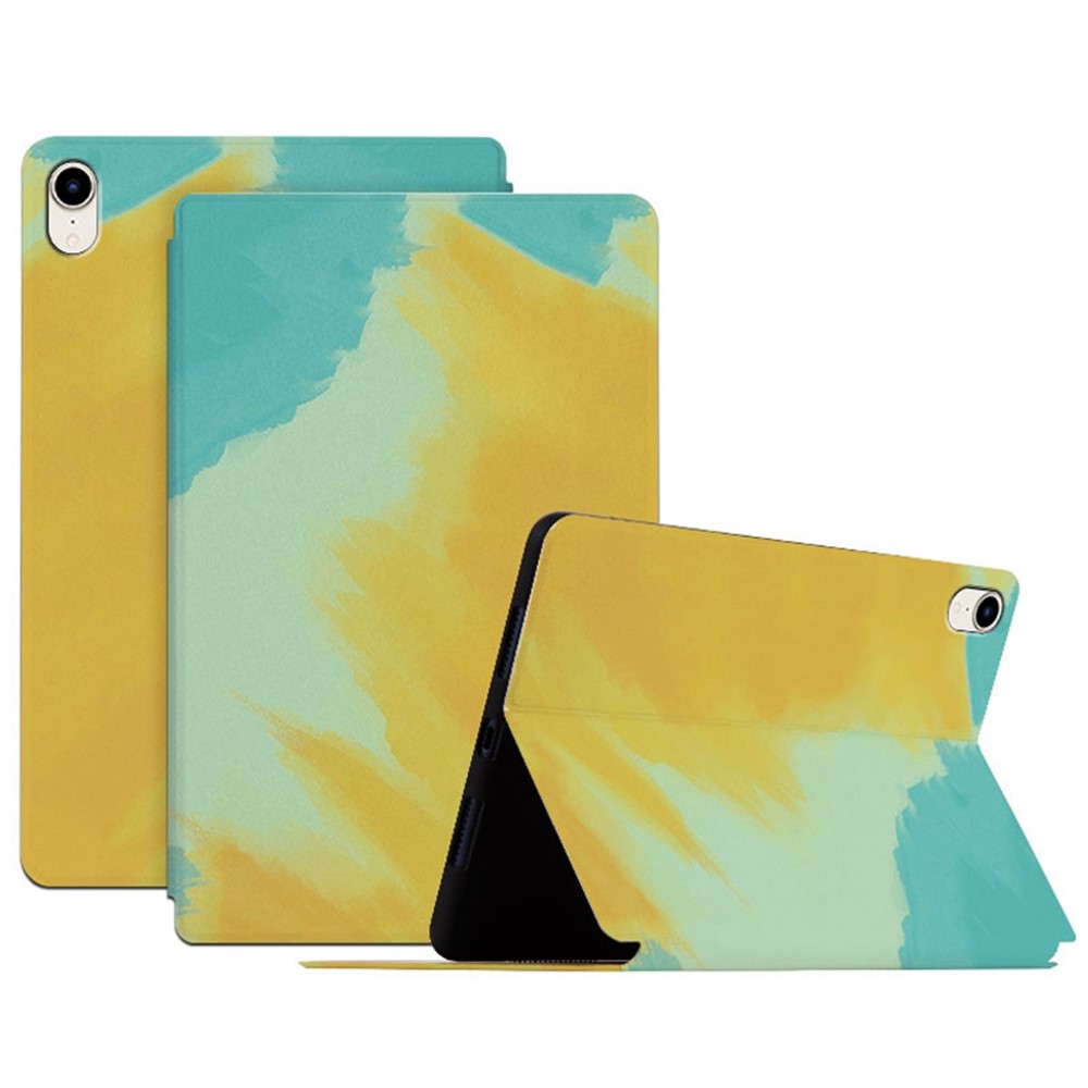 Watercolor Pattern Protective Cover for iPad mini (2024) / mini (2021) PU Leather Tablet Case with Stand and Auto Wake / Sleep - Yellow