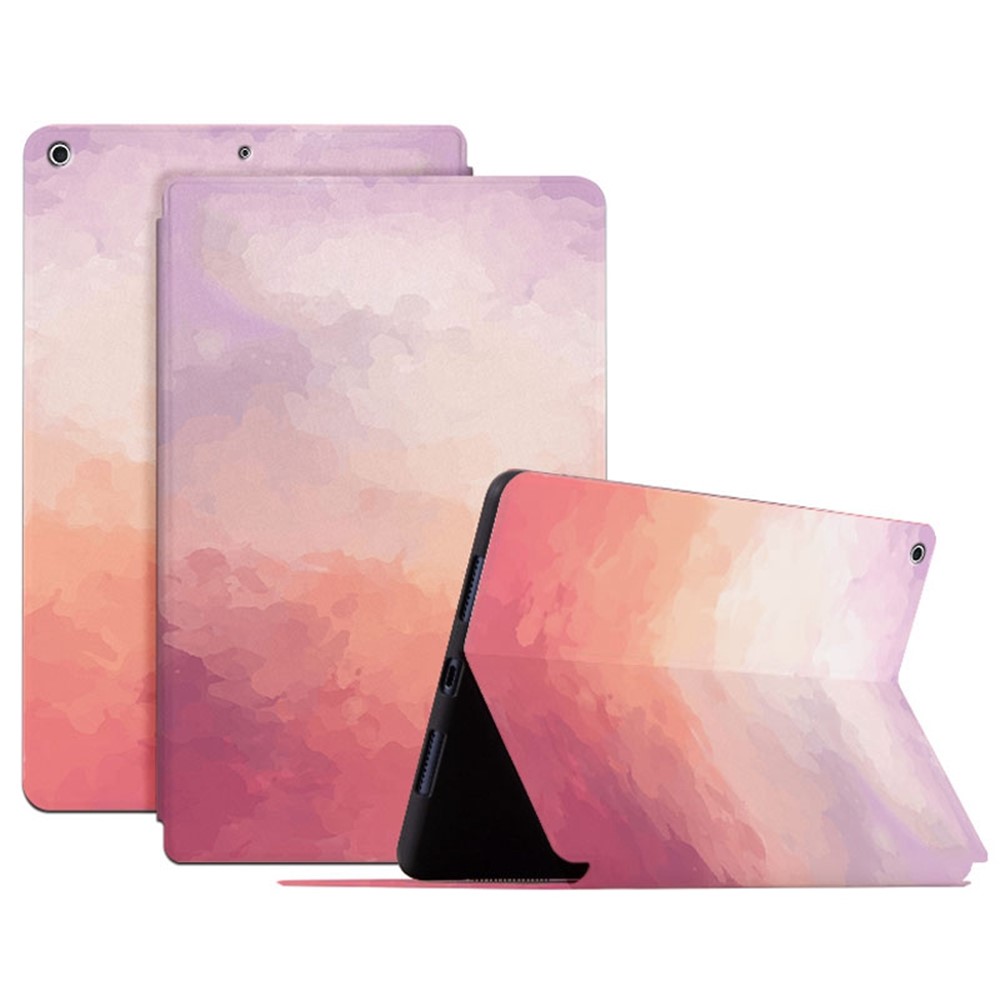 For iPad 10.2 (2021) / (2020) / (2019) Watercolor Pattern Stand Cover PU Leather Auto Wake / Sleep Tablet Case - Pink