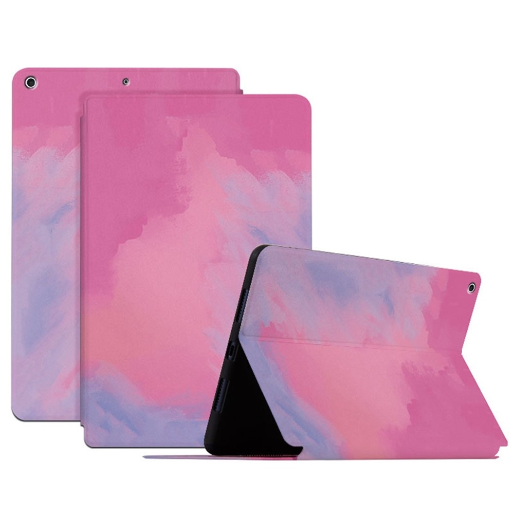 For iPad 10.2 (2021) / (2020) / (2019) Watercolor Pattern Stand Cover PU Leather Auto Wake / Sleep Tablet Case - Deep Pink