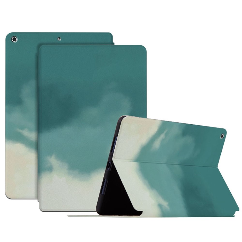 For iPad 10.2 (2021) / (2020) / (2019) Watercolor Pattern Stand Cover PU Leather Auto Wake / Sleep Tablet Case - Green