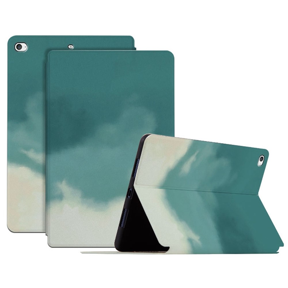 For iPad mini 4 / mini (2019) 7.9 inch Watercolor Patten Printing PU Leather Auto Wake / Sleep Shell Folio Stand Protective Cover - Pine Green