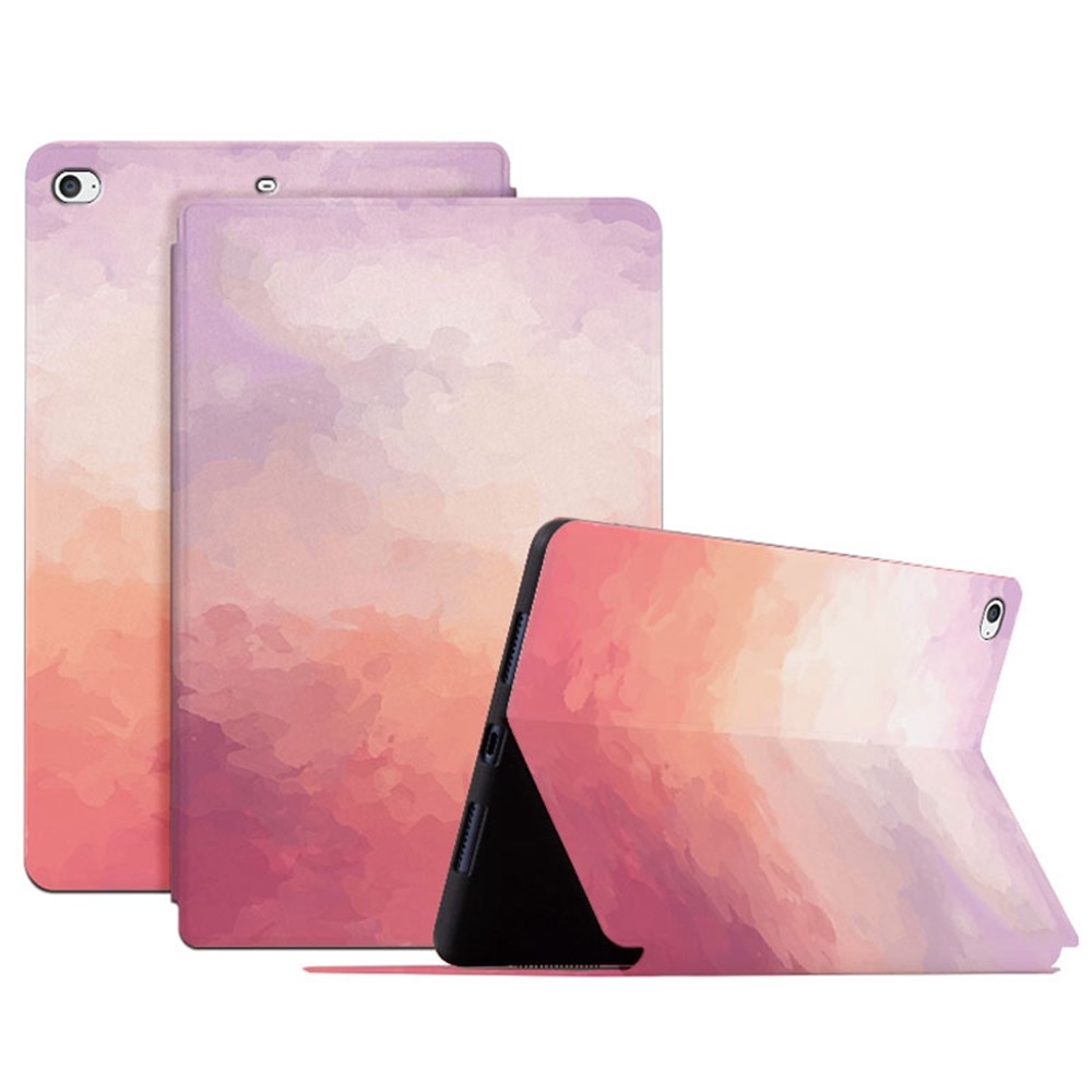 For iPad mini 4 / mini (2019) 7.9 inch Watercolor Patten Printing PU Leather Auto Wake / Sleep Shell Folio Stand Protective Cover - Peach Pink
