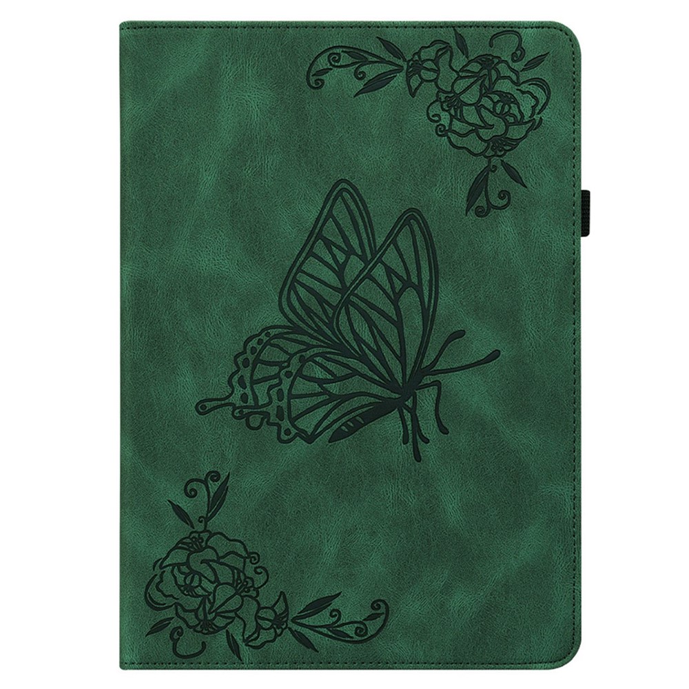 For Nokia T10 Imprinting Butterfly Flower Pattern Tablet Case PU Leather + TPU Anti-scratch Stand Card Holder Shell - Green-6