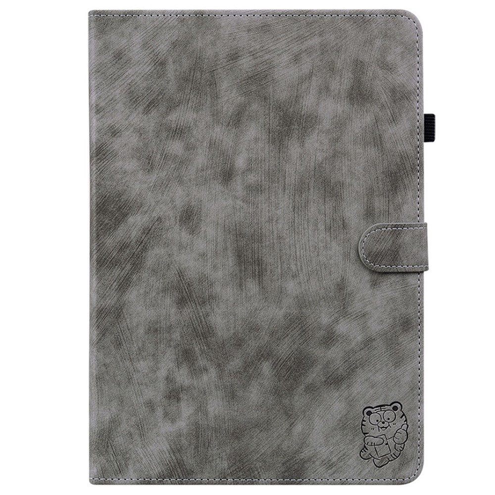 For Nokia T10 Card Slot PU Leather+TPU Anti-scratch Tablet Case Cute Tiger Pattern Imprinted Flip Cover with Adjustable Stand - Grey-5