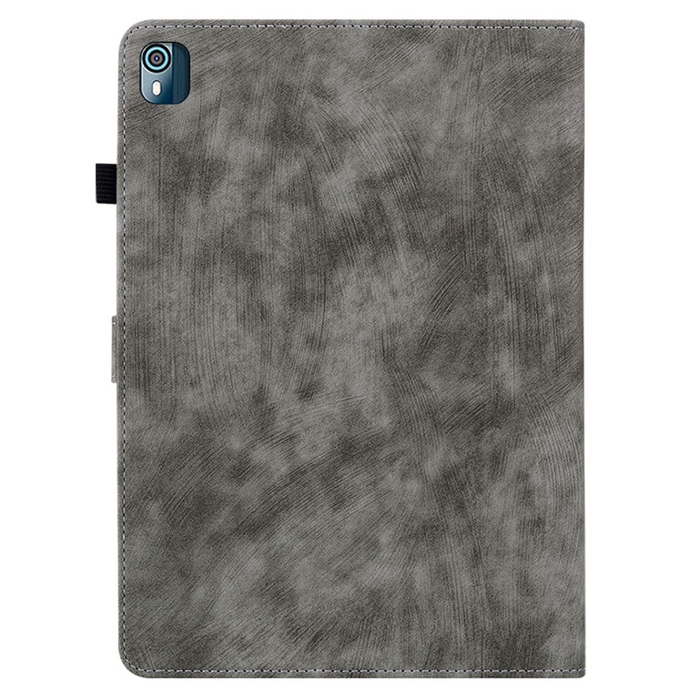 For Nokia T10 Card Slot PU Leather+TPU Anti-scratch Tablet Case Cute Tiger Pattern Imprinted Flip Cover with Adjustable Stand - Grey-6