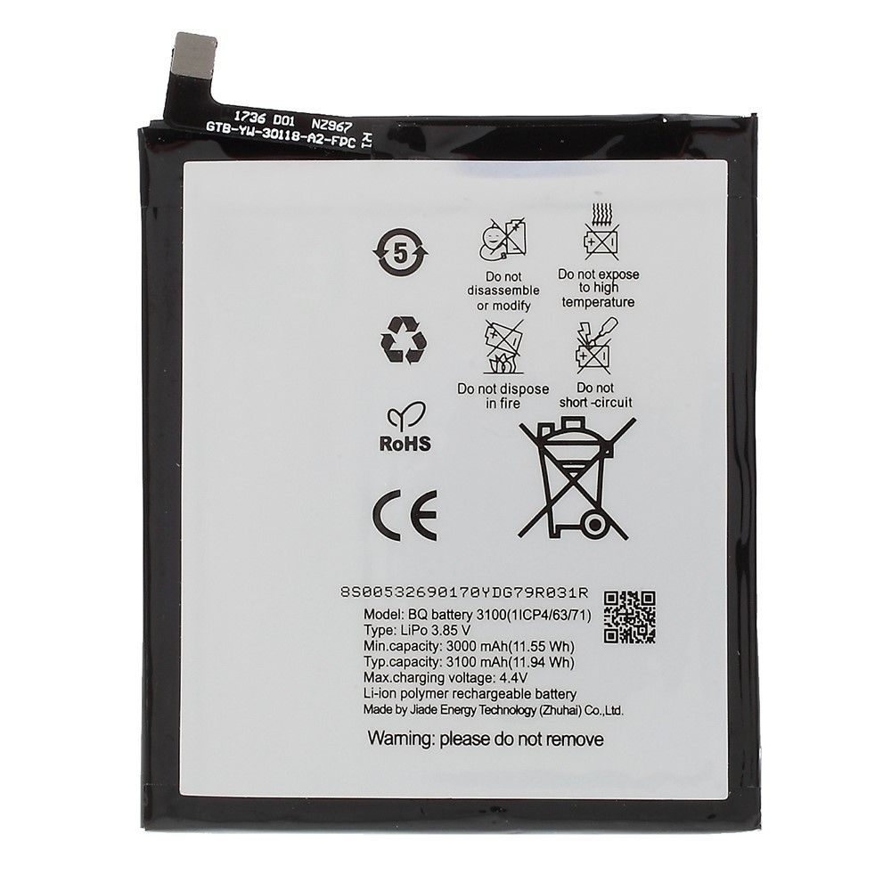 For BQ Aquaris V 3.85V 3000mAh Li-ion Polymer Battery Replacement Part (without Logo)-1
