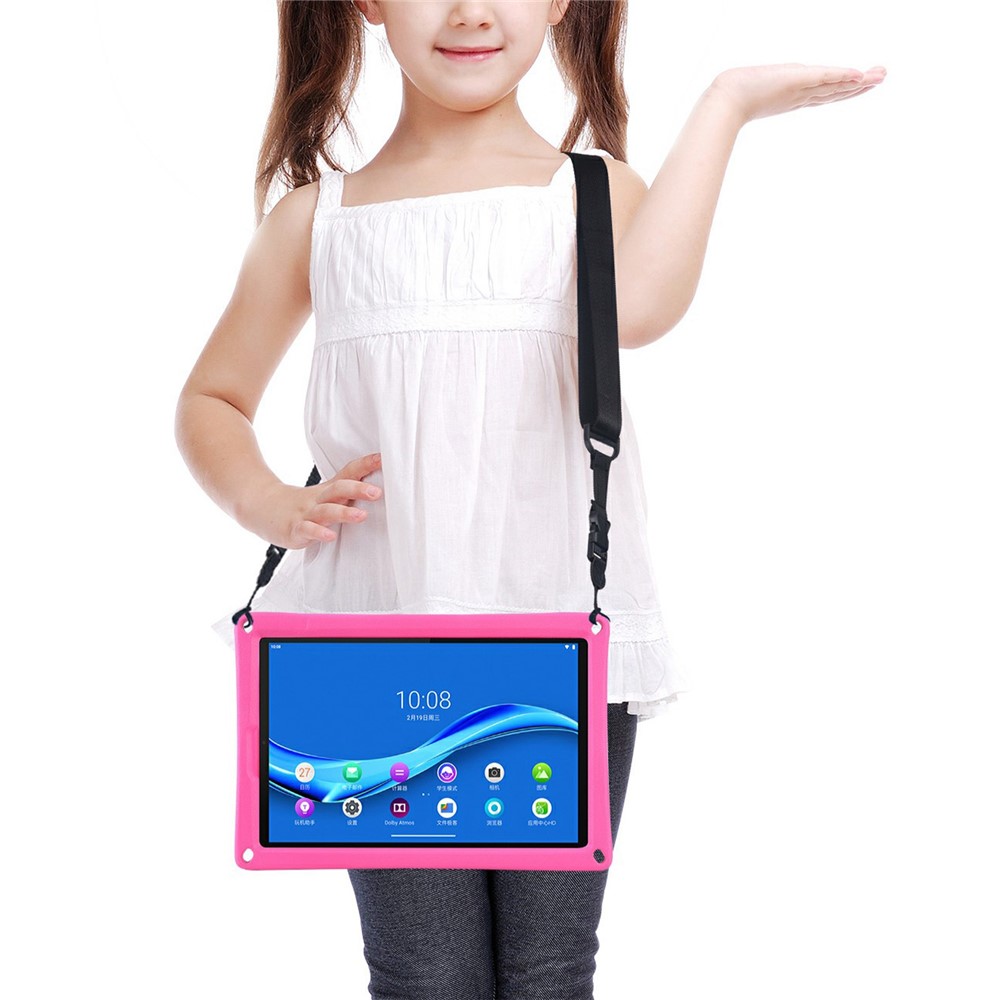 For Lenovo Tab M10 Plus Kickstand Tablet Case Drop-proof EVA + PC Hand Grip Cover with Shoulder Strap - Rose / Blue-2