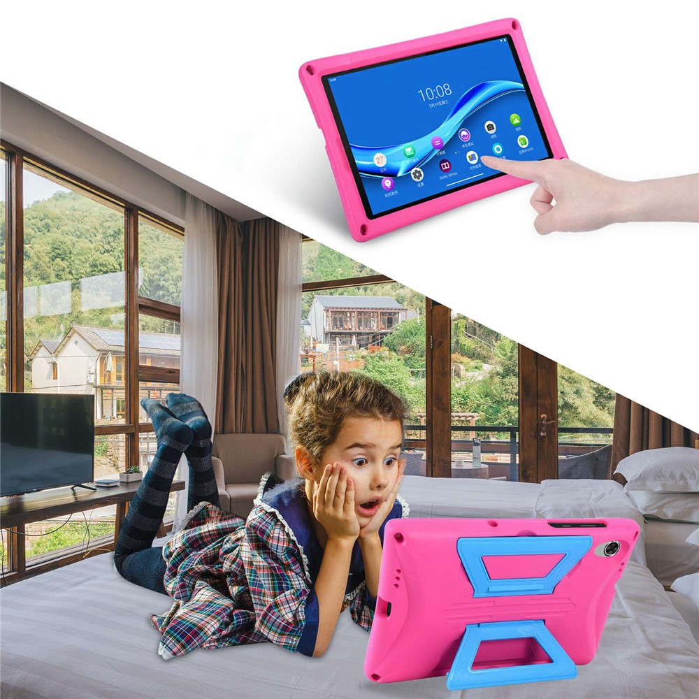 For Lenovo Tab M10 Plus Kickstand Tablet Case Drop-proof EVA + PC Hand Grip Cover with Shoulder Strap - Rose / Blue-3