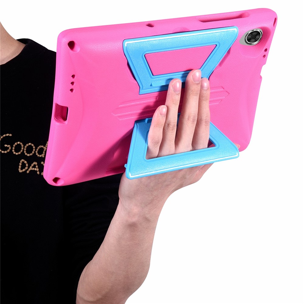 For Lenovo Tab M10 Plus Kickstand Tablet Case Drop-proof EVA + PC Hand Grip Cover with Shoulder Strap - Rose / Blue-7