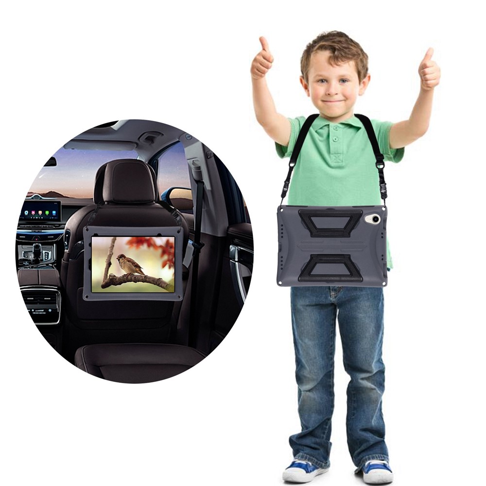 EVA + PC Tablet Cover for iPad mini (2021), Anti-scratch Shockproof Kickstand Case with Shoulder Strap - Grey / Black-3