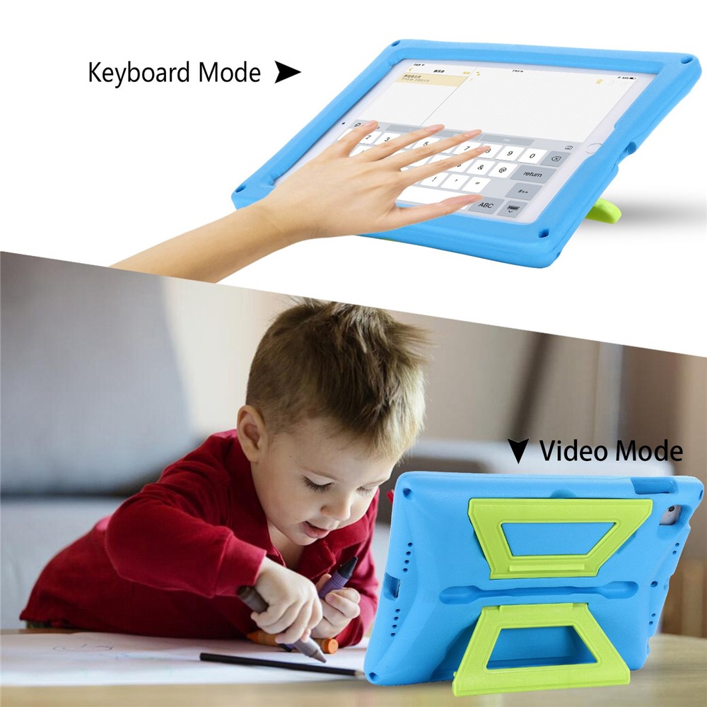 For iPad Air (2013) / Air 2 / iPad 9.7-inch (2017) / (2018) Shockproof EVA + PC Tablet Cover Kickstand Protective Case with Shoulder Strap - Blue / Green-2