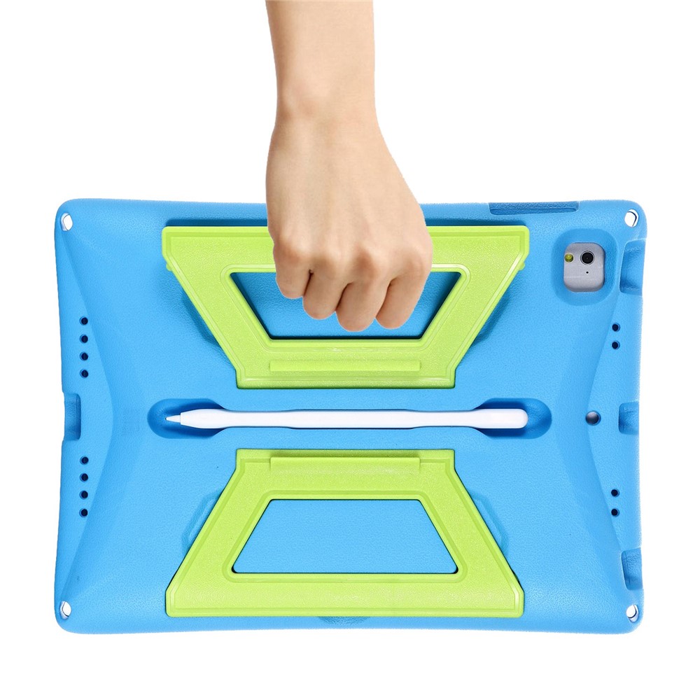For iPad Air (2013) / Air 2 / iPad 9.7-inch (2017) / (2018) Shockproof EVA + PC Tablet Cover Kickstand Protective Case with Shoulder Strap - Blue / Green-4