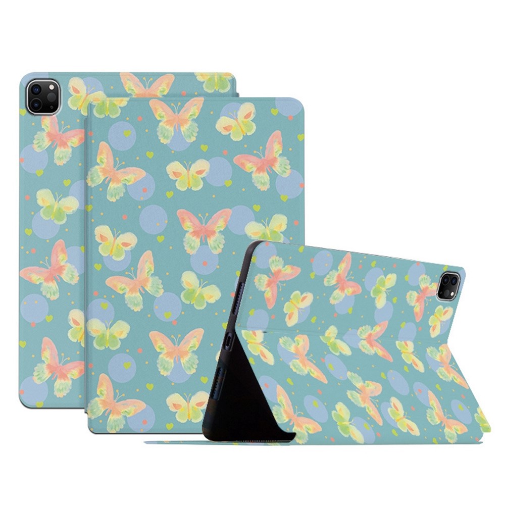 For iPad Pro 11 (2018) / (2020) / (2021) / (2022) Protective Case Folio Flip Cover Butterfly Printed Shockproof Tablet Case with Stand - Lush Butterfly