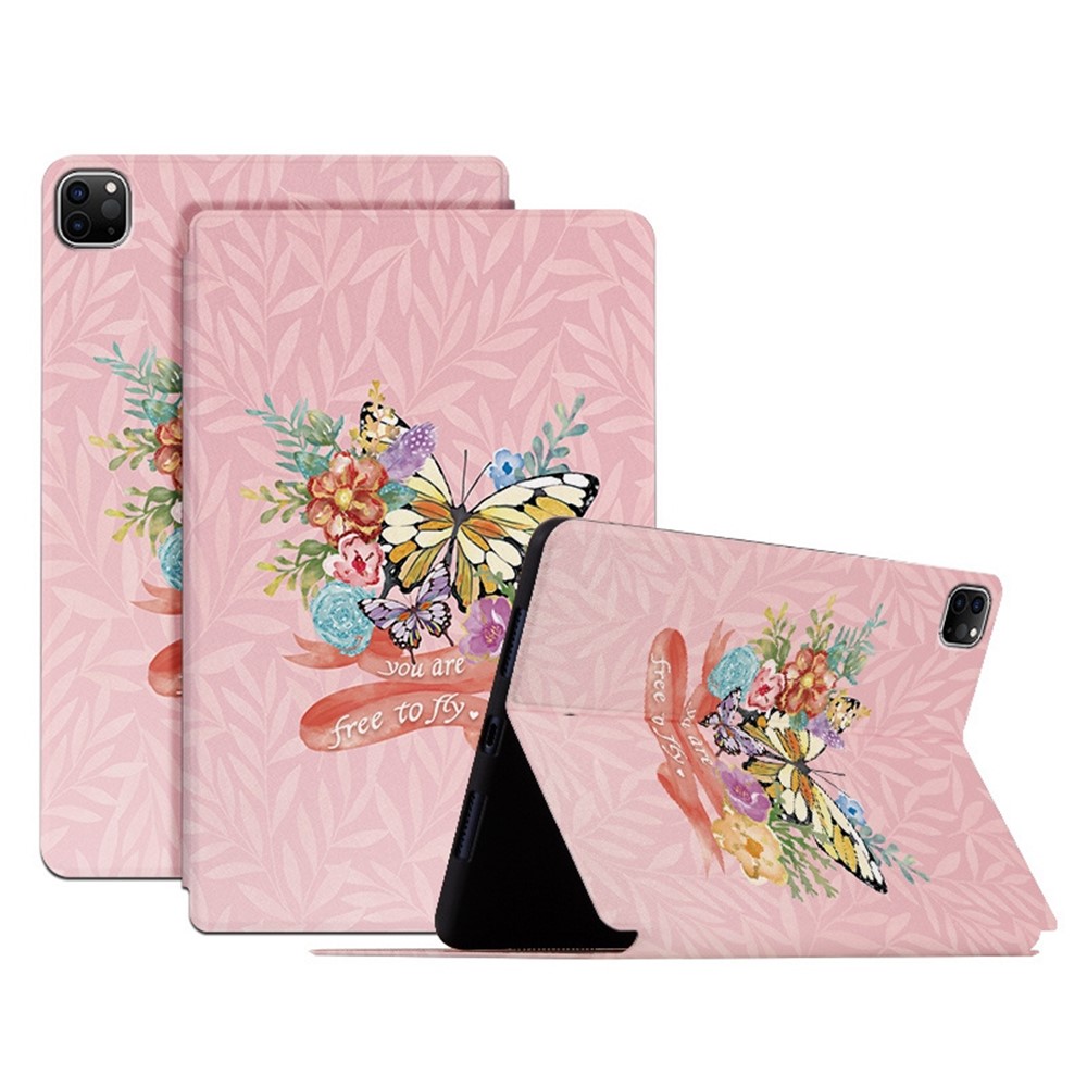 For iPad Pro 11 (2018) / (2020) / (2021) / (2022) Protective Case Folio Flip Cover Butterfly Printed Shockproof Tablet Case with Stand - Flower Bush Butterfly