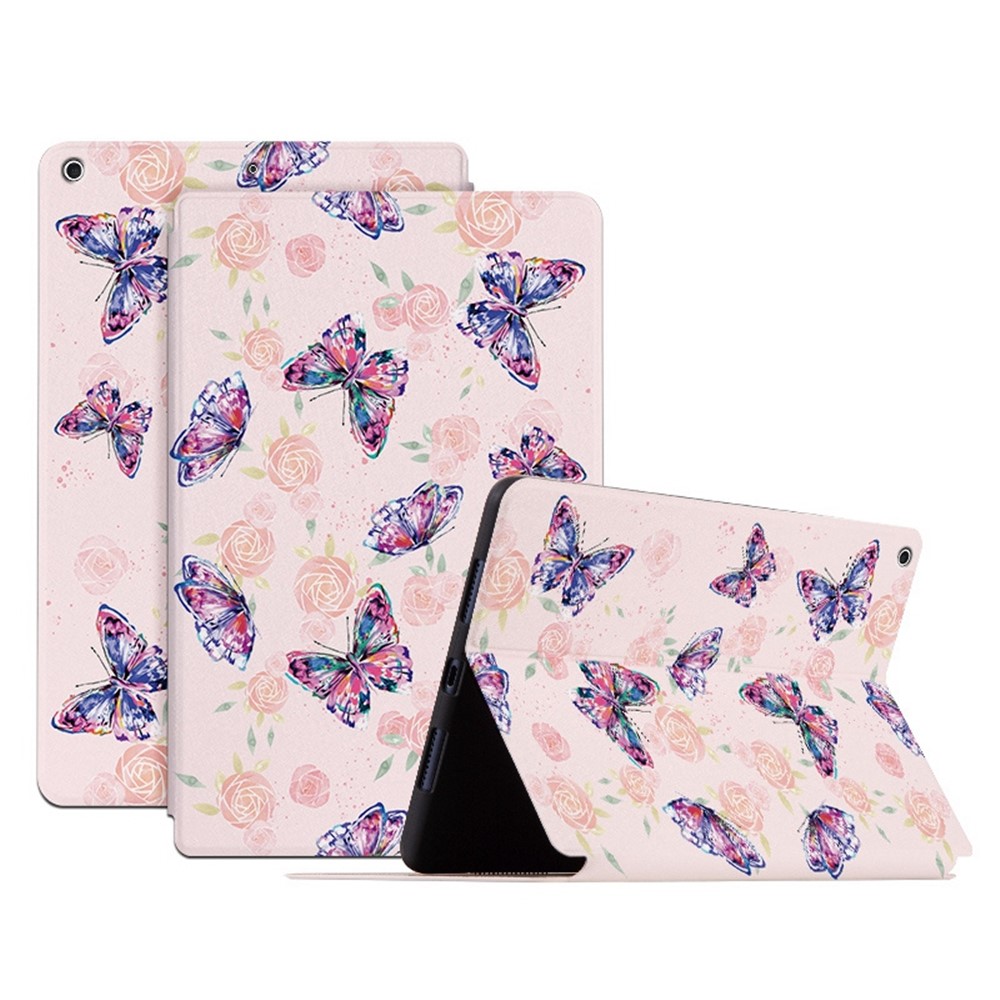 For iPad 10.2 (2021) / (2020) / (2019) Shockproof Case Folio Flip Cover Butterfly Printed Tablet Case with Stand - Rose Butterfly