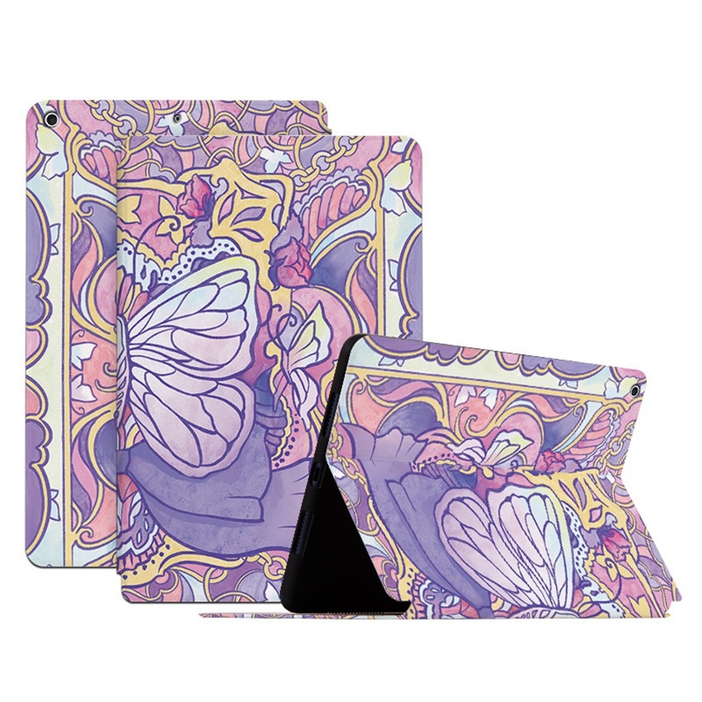 For iPad 10.2 (2021) / (2020) / (2019) Shockproof Case Folio Flip Cover Butterfly Printed Tablet Case with Stand - Phantom Butterfly