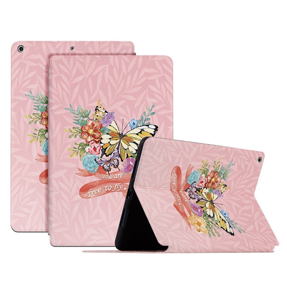 For iPad 10.2 (2021) / (2020) / (2019) Shockproof Case Folio Flip Cover Butterfly Printed Tablet Case with Stand - Flower Bush Butterfly