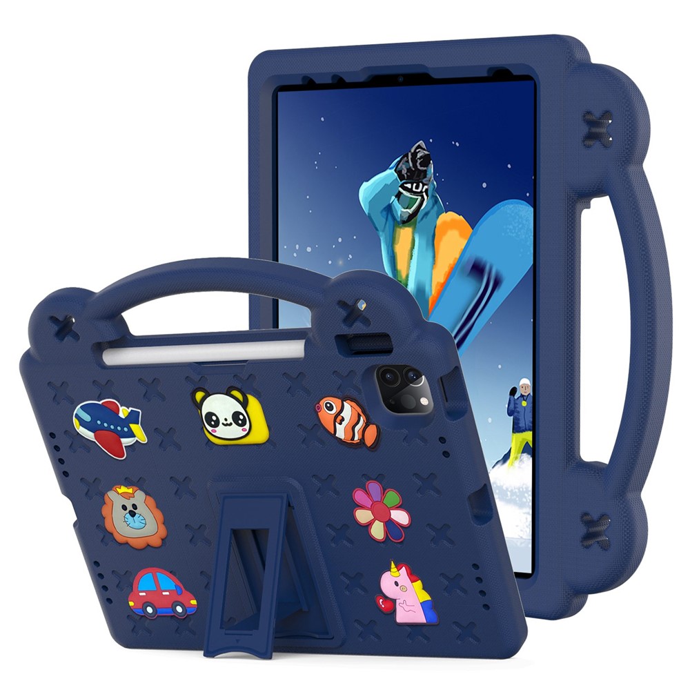 For iPad Pro 11 (2022) / (2021) / (2020) / (2018) / iPad Air (2022) / (2020) Hand Grip EVA Case Shockproof Kickstand Tablet Protective Cover - Navy Blue