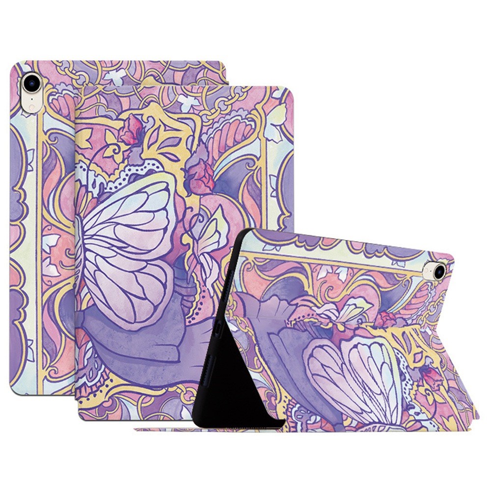 Butterfly Printed PU Leather Case for iPad mini (2024) / mini (2021) Anti-Fall Folio Flip Cover Shockproof Tablet Stand Case - Phantom Butterfly