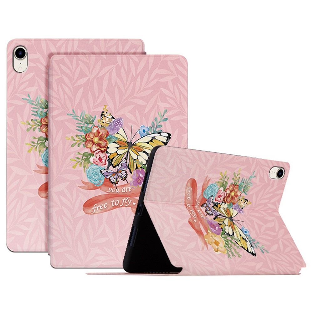 Butterfly Printed PU Leather Case for iPad mini (2024) / mini (2021) Anti-Fall Folio Flip Cover Shockproof Tablet Stand Case - Flower Bush Butterfly