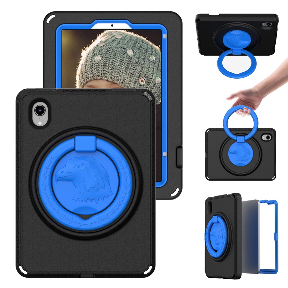 For iPad mini (2024) / mini (2021) Portable EVA Case with Shoulder Strap / Waterproof Screen Protector Shockproof Tablet Kickstand Case - Black