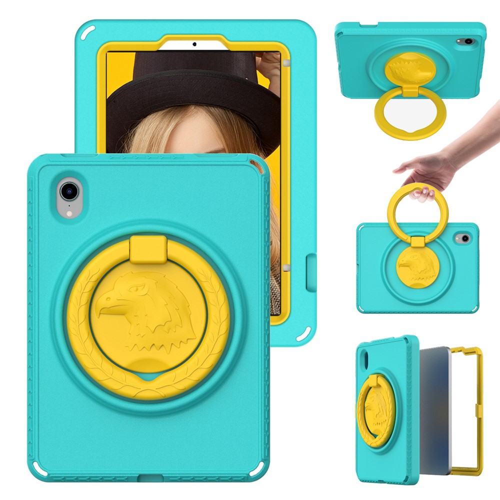 For iPad mini (2024) / mini (2021) Portable EVA Case with Shoulder Strap / Waterproof Screen Protector Shockproof Tablet Kickstand Case - Light Green