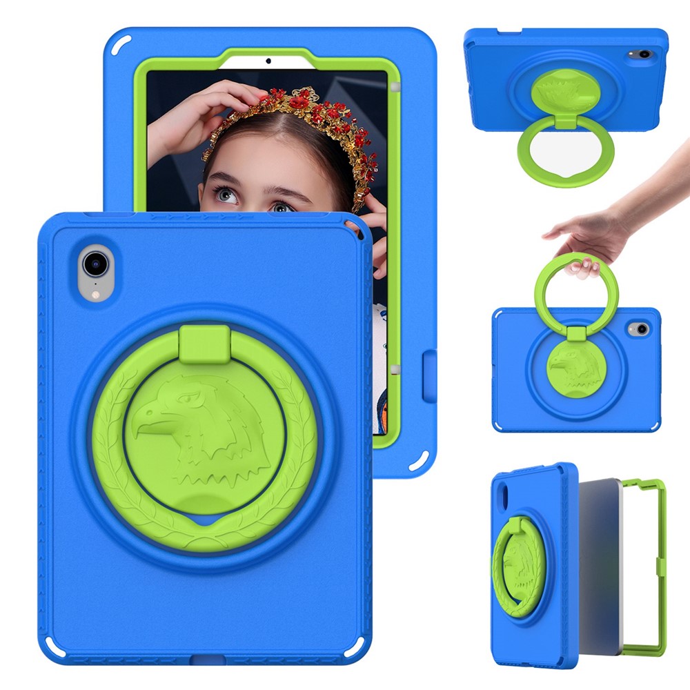 For iPad mini (2024) / mini (2021) Portable EVA Case with Shoulder Strap / Waterproof Screen Protector Shockproof Tablet Kickstand Case - Blue