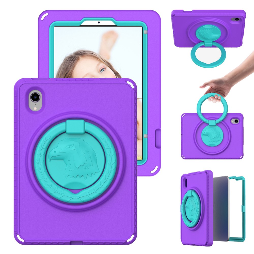 For iPad mini (2024) / mini (2021) Portable EVA Case with Shoulder Strap / Waterproof Screen Protector Shockproof Tablet Kickstand Case - Purple