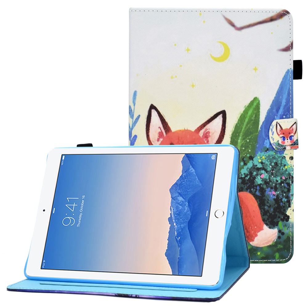 For iPad Air (2013) / Air 2 / iPad 9.7-inch (2017) / (2018) Stitched Leather Case Protective Tablet Cover Pattern Printed Magnetic Closure Shockproof Cover with Stand  /  Card Slots - Little Fox