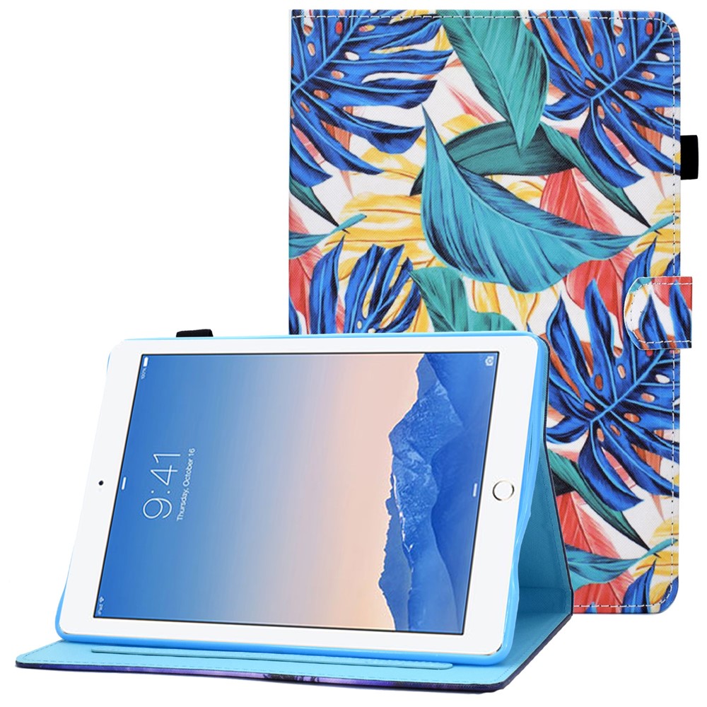 For iPad Air (2013) / Air 2 / iPad 9.7-inch (2017) / (2018) Stitched Leather Case Protective Tablet Cover Pattern Printed Magnetic Closure Shockproof Cover with Stand  /  Card Slots - Leaves