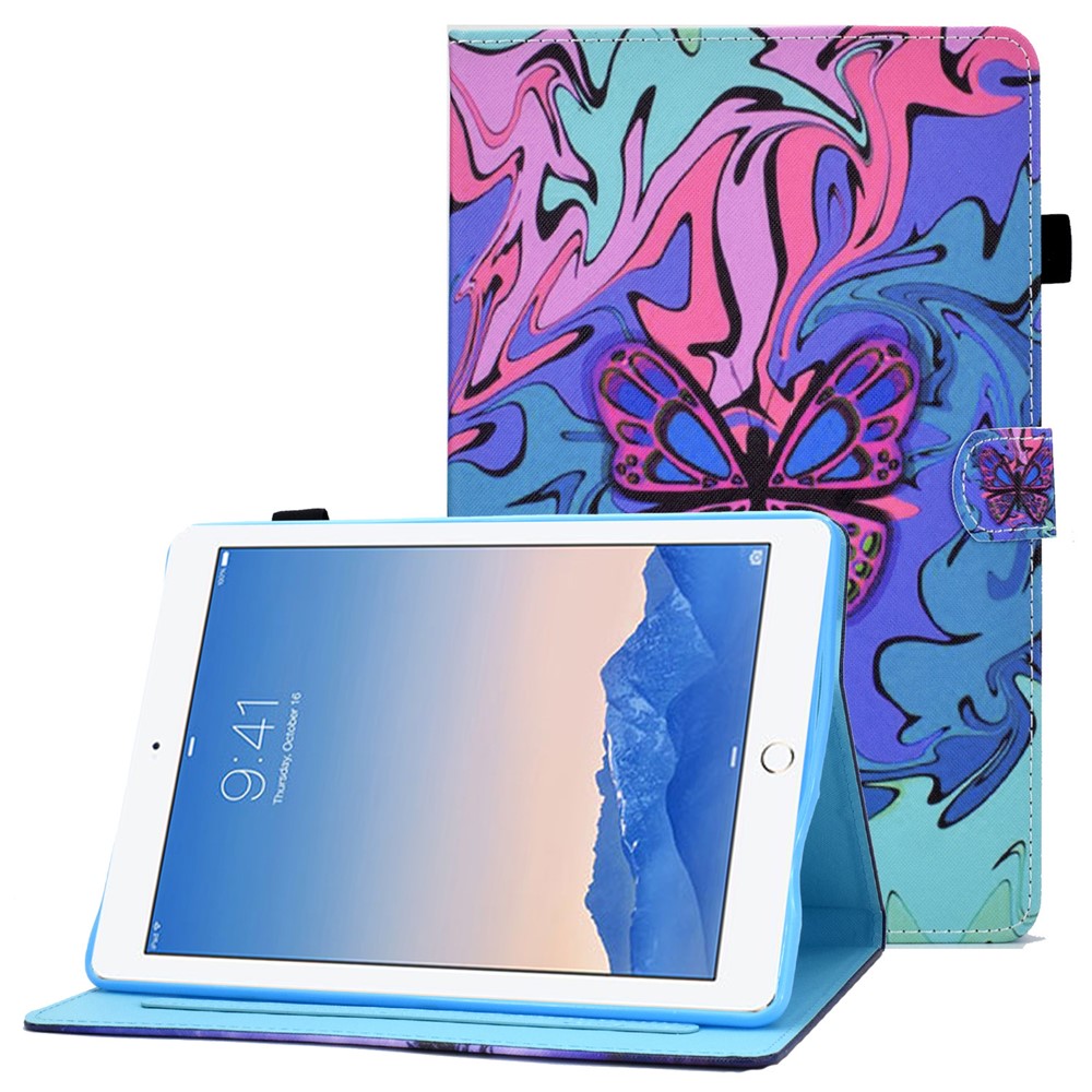 For iPad Air (2013) / Air 2 / iPad 9.7-inch (2017) / (2018) Stitched Leather Case Protective Tablet Cover Pattern Printed Magnetic Closure Shockproof Cover with Stand / Card Slots - Butterfly