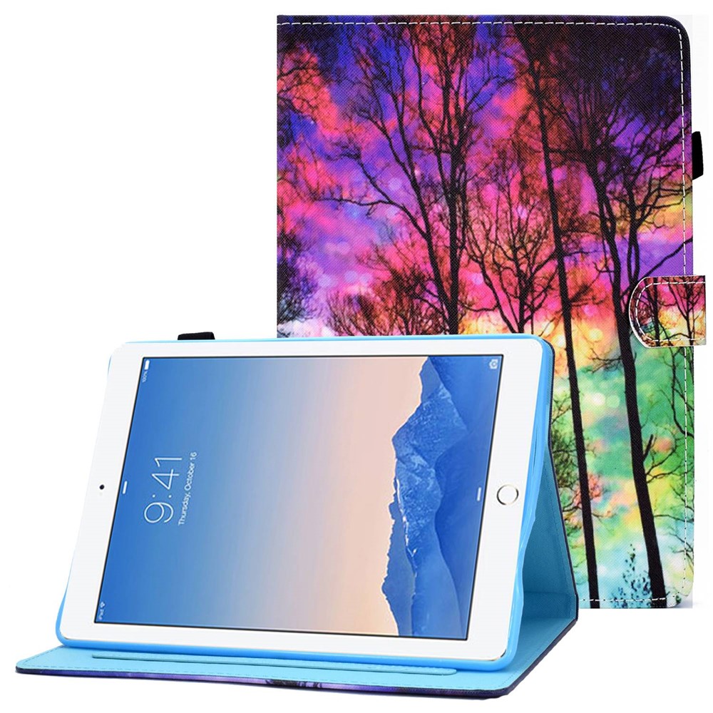 For iPad Air (2013) / Air 2 / iPad 9.7-inch (2017) / (2018) Stitched Leather Case Protective Tablet Cover Pattern Printed Magnetic Closure Shockproof Cover with Stand / Card Slots - Forest