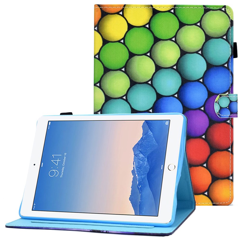 For iPad Air (2013) / Air 2 / iPad 9.7-inch (2017) / (2018) Stitched Leather Case Protective Tablet Cover Pattern Printed Magnetic Closure Shockproof Cover with Stand / Card Slots - Colorful Circle