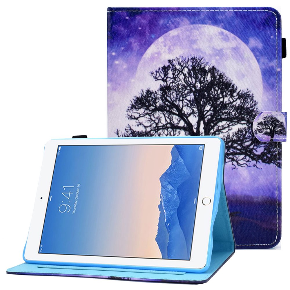 For iPad Air (2013) / Air 2 / iPad 9.7-inch (2017) / (2018) Stitched Leather Case Protective Tablet Cover Pattern Printed Magnetic Closure Shockproof Cover with Stand / Card Slots - Life Tree