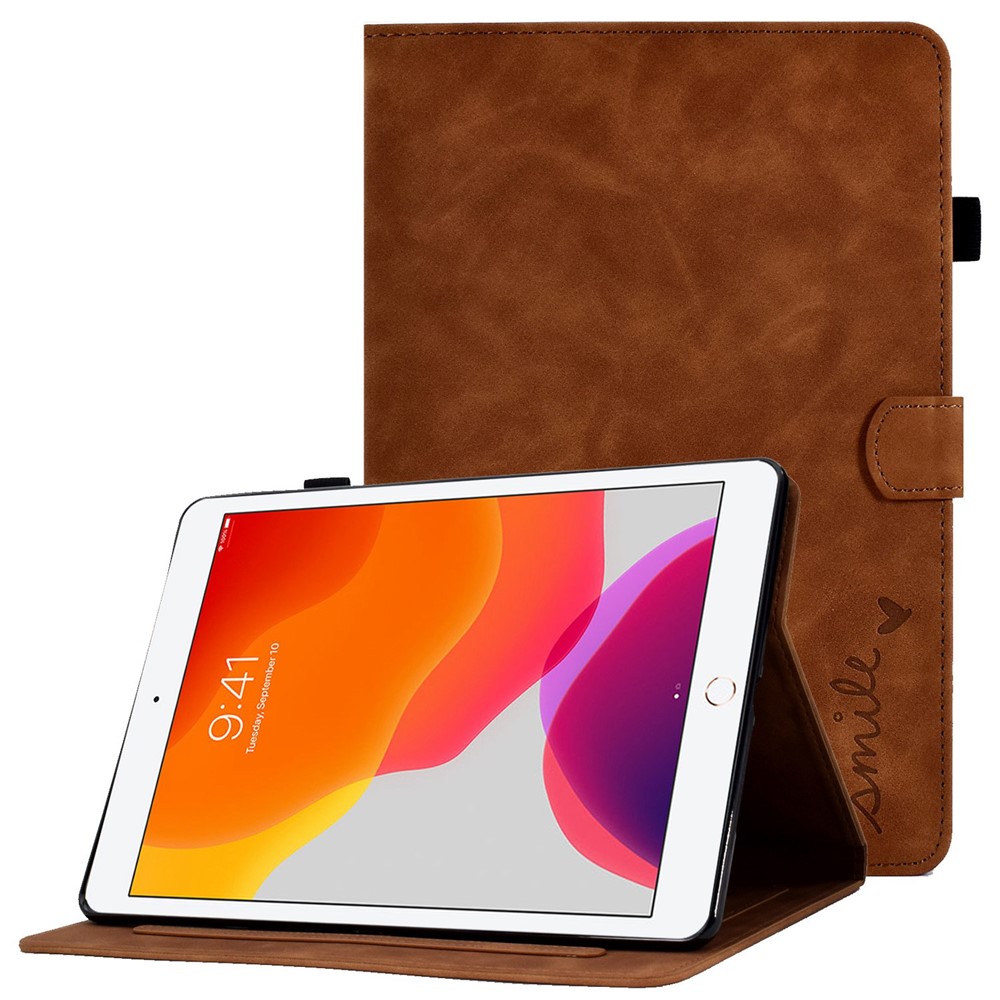 For iPad 10.2 (2019) / (2020) / iPad Air 10.5 inch (2019) PU Leather Stand Folio Smart  Case Pattern Imprinted Card Slots Tablet Cover with Pencil Holder - Brown