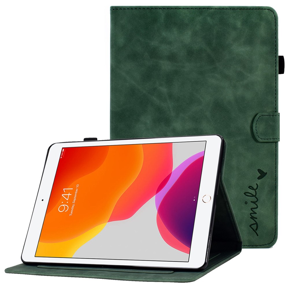 For iPad 10.2 (2019) / (2020) / iPad Air 10.5 inch (2019) PU Leather Stand Folio Smart  Case Pattern Imprinted Card Slots Tablet Cover with Pencil Holder - Green