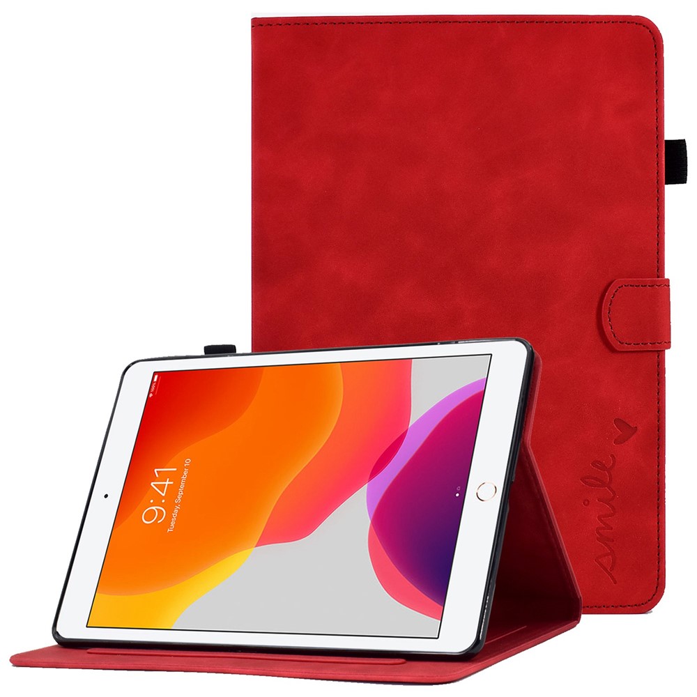 For iPad 10.2 (2019) / (2020) / iPad Air 10.5 inch (2019) PU Leather Stand Folio Smart  Case Pattern Imprinted Card Slots Tablet Cover with Pencil Holder - Red