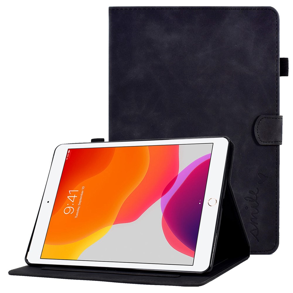 For iPad 10.2 (2019) / (2020) / iPad Air 10.5 inch (2019) PU Leather Stand Folio Smart  Case Pattern Imprinted Card Slots Tablet Cover with Pencil Holder - Black