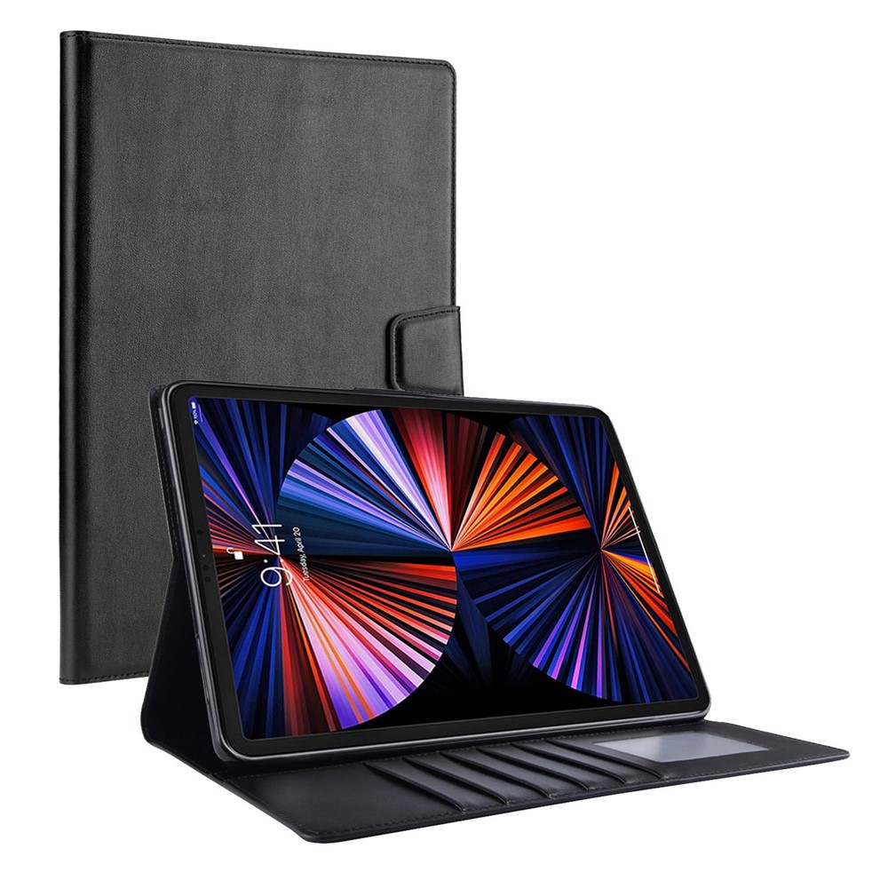 HANMAN Mill Series for iPad Pro 12.9 (2022)  / (2021) / (2020) / (2018) PU Leather + TPU Tablet Case Magnetic Clasp Stand Wallet Cover - Black