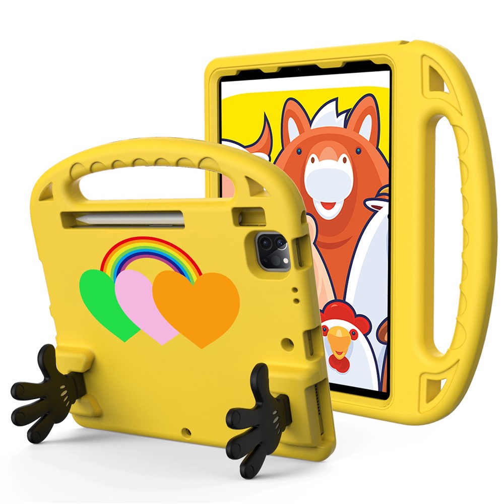 For iPad Air (2020)  /  iPad Pro 11 (2018) / (2020) / (2021) / (2022) EVA Shockproof Case Love Heart Pattern Palm Shape Anti-Drop Tablet Kickstand Case with Grip Handle - Yellow