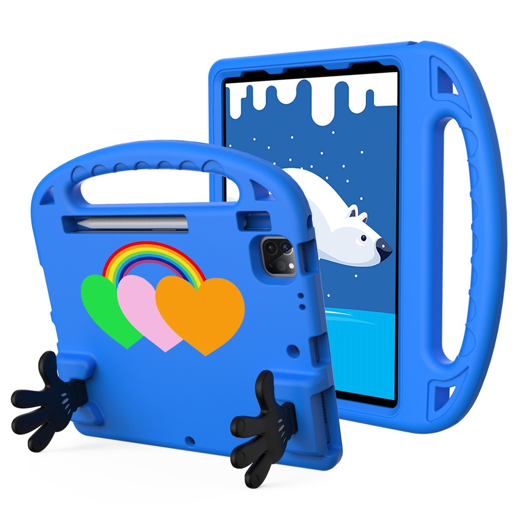 For iPad Air (2020)  /  iPad Pro 11 (2018) / (2020) / (2021) / (2022) EVA Shockproof Case Love Heart Pattern Palm Shape Anti-Drop Tablet Kickstand Case with Grip Handle - Blue